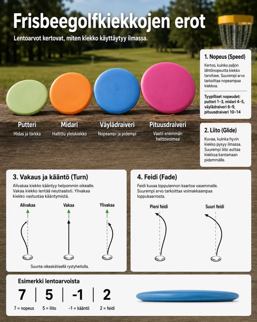 Frisbeegolf kiekkojen erot